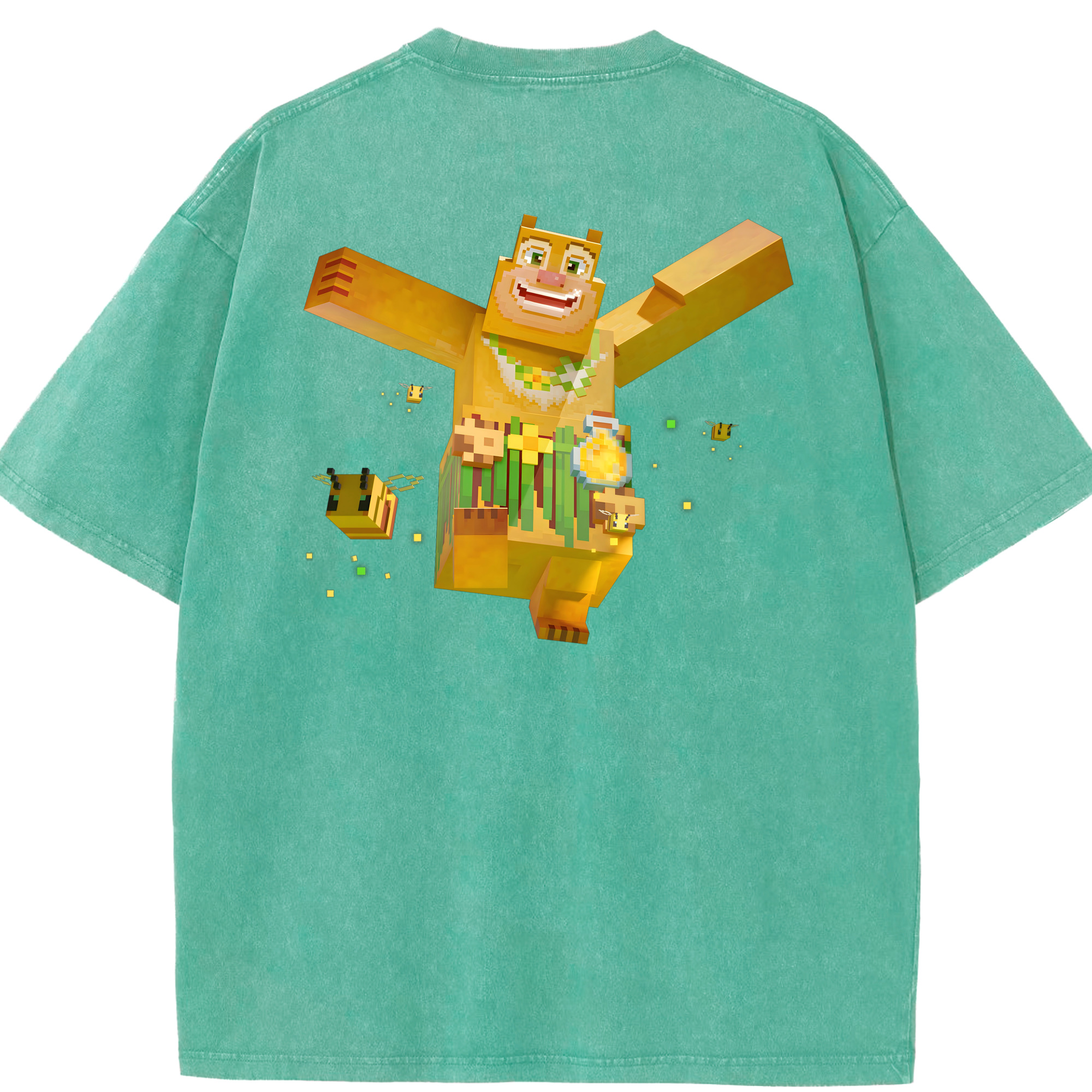 （画像用） マインクラフト ブロックの世界 Minecraft MC Block world 綿100% ヴィンテージ風 半袖Tシャツ（背面プリント）